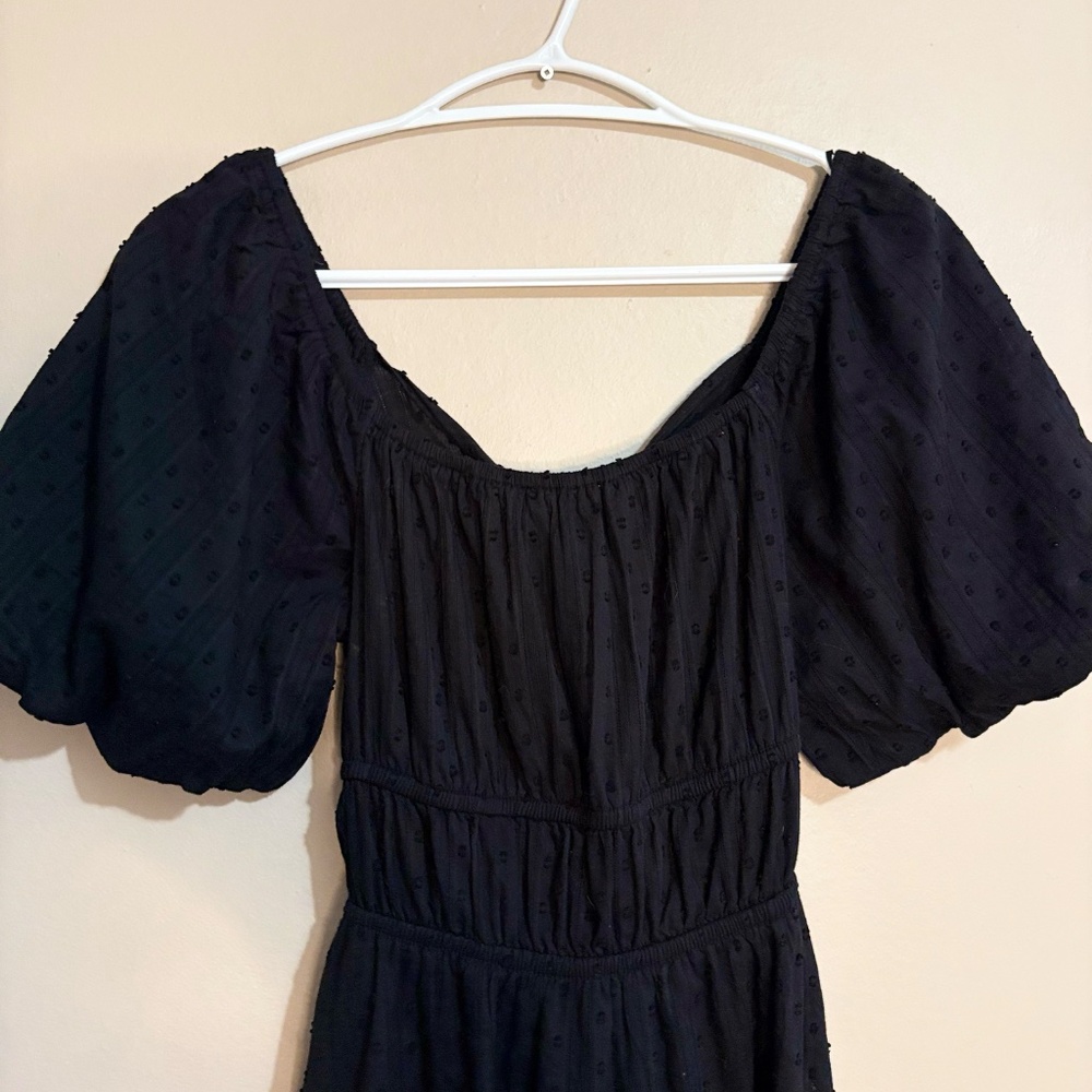 Japna Black Eyelet Cotton Puff Sleeve Open Back Dress – Size Small EUC - Picture 5 of 16